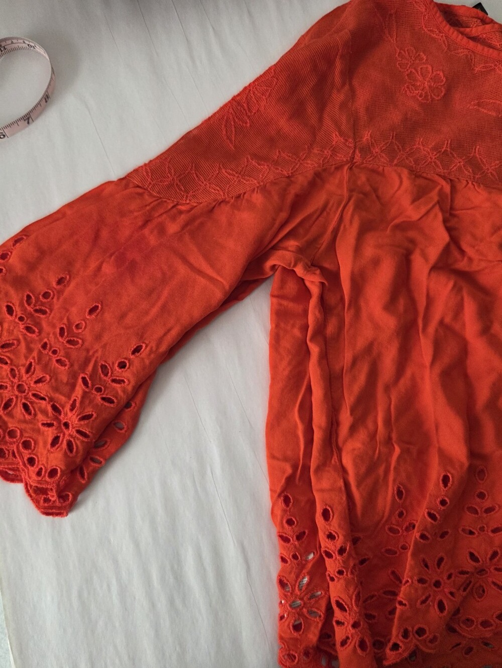 Bright Red Scarlet Embroidered Eyelet Peasant Top by Jessica Simpson XL - Picture 12 of 12